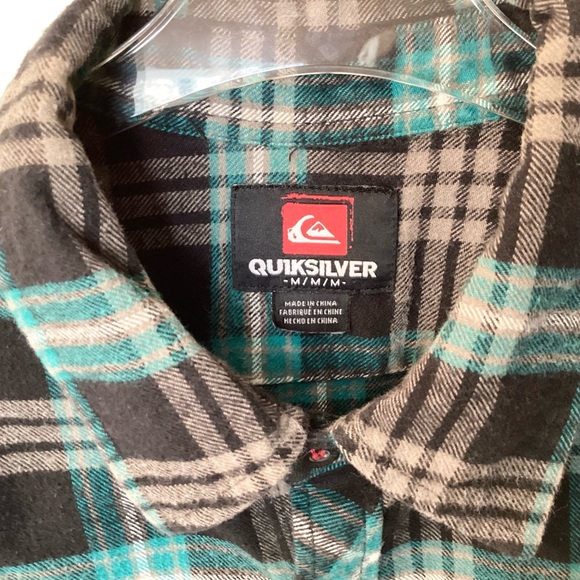Quiksilver Long Sleeve Plaid Button Up Flannel Shirt - Black/Teal - M - Picture 5 of 6